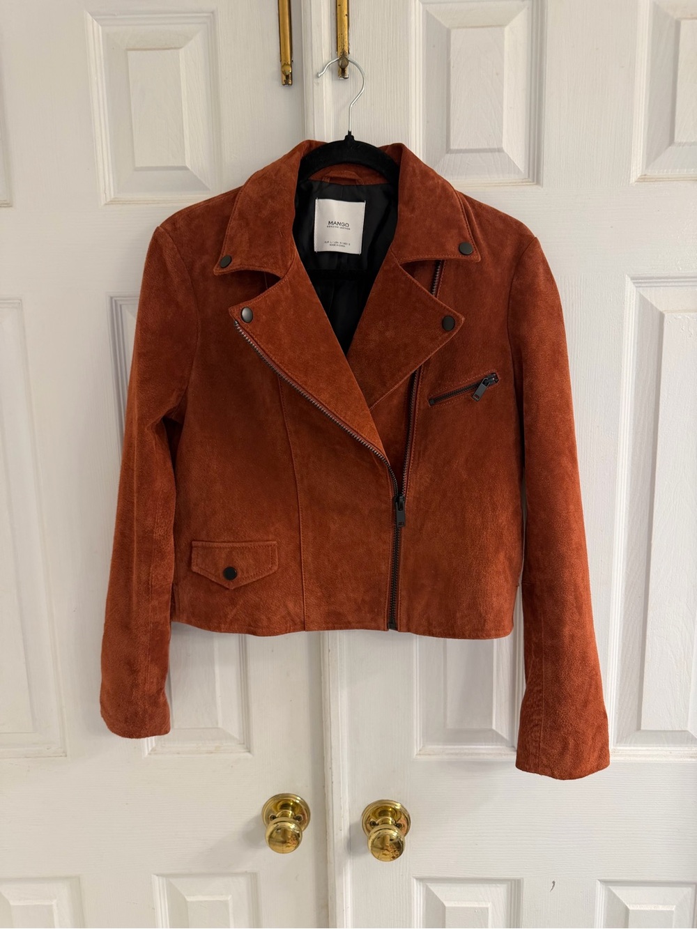 Mango Rust Suede Moto Jacket M